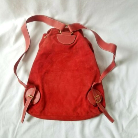 New VTG Gucci XL Red Suede Backpack Leather Straps - Picture 2 of 8